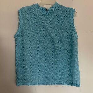 Vintage Sleeveless Blue Knit Top with zipper back